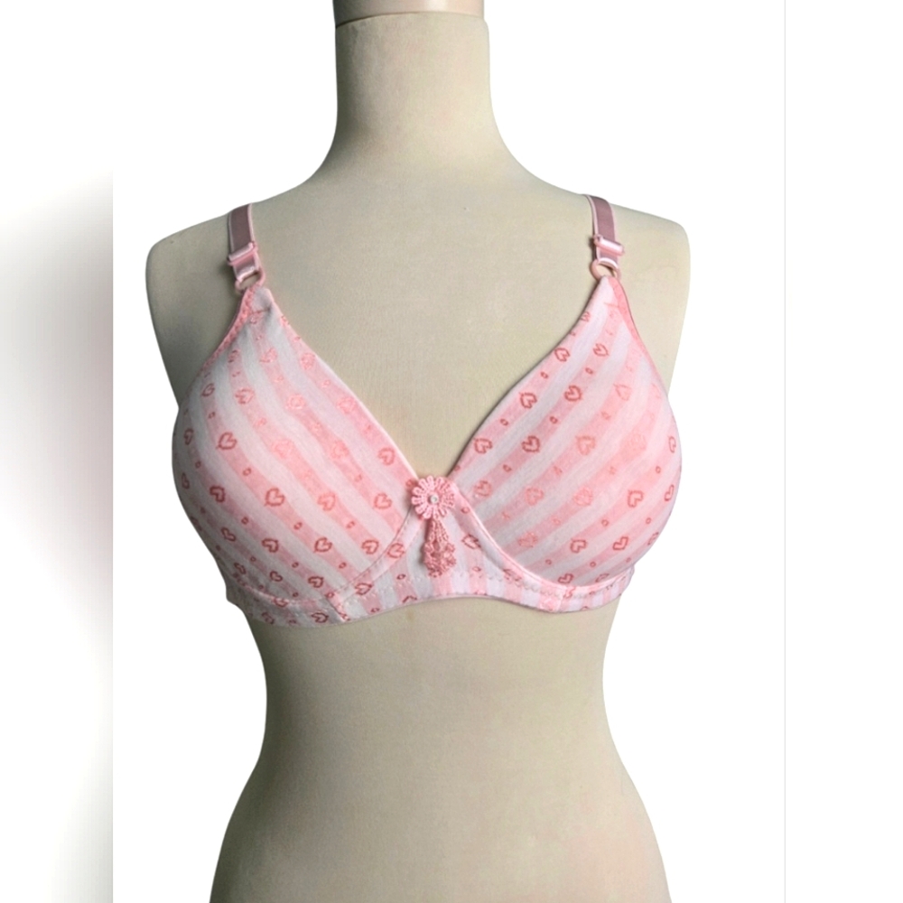 Pink Heart Floral Rhinestone Embellished Push Up Bra Size Medium 34C 36A… - Picture 5 of 10